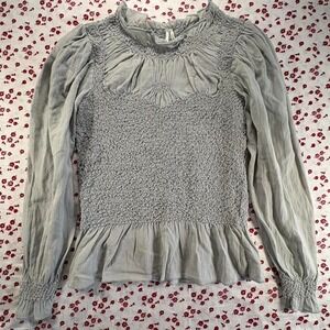 Anthropology womens SZ XXS grey long sleeve ruched blouse